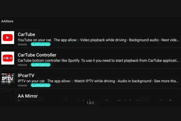 Lista de aplicaciones para añadir a Android Auto: CarTube para YouTube, CarTube Controller y IPcarTV para ver contenido.