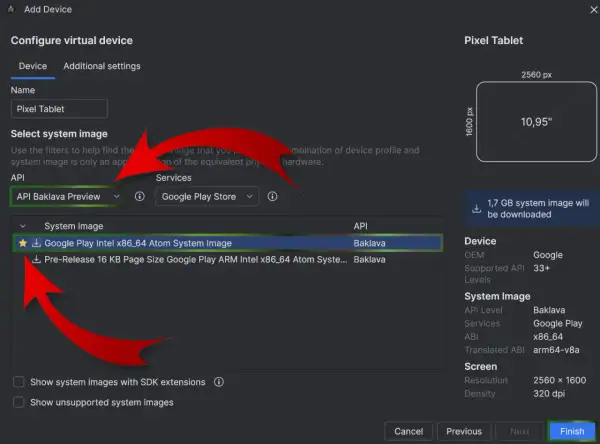 Wybieranie obrazu systemu "Baklava" do instalacji nowego Androida na tablecie.