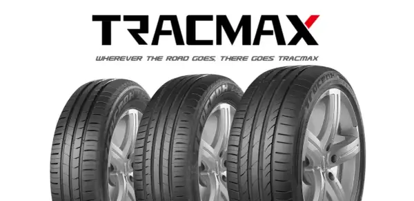 Trois pneus Tracmax sur fond blanc, avec le logo Tracmax en haut. Un avis sur les pneus Tracmax pour toutes les routes.