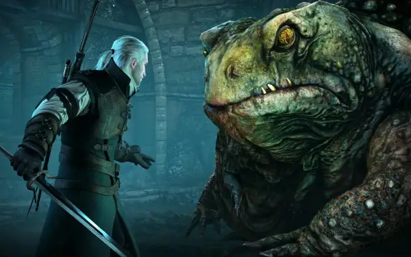 Geralt staje naprzeciw potwora, którego serce z kamienia zakończenia budzą grozę.