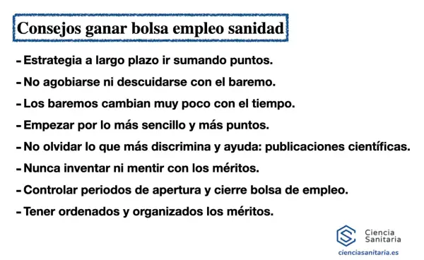Consejos para ganar puntos en la bolsa de sanidad de la Comunidad Valenciana: estrategia, baremo, méritos y publicaciones.