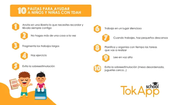 Pautas para ayudar a niños y niñas con TDAH: organiza, ejercita, evita sobreestimulación y trabaja en silencio.