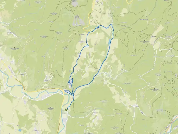 Mappa dei sentieri Genga con rilievi altimetrici e percorsi segnati in blu.