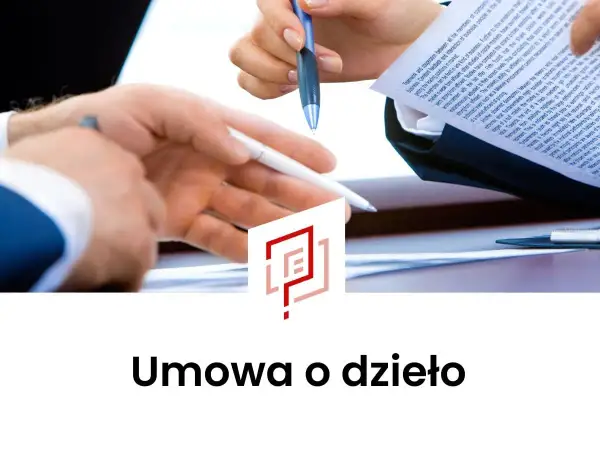 Dwie osoby omawiają dokument, podpisując umowę o dzieło.