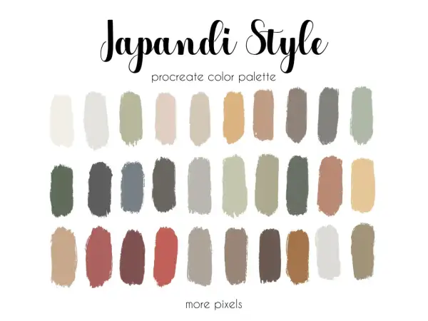 Palette di colori per Procreate in stile Japandi: sfumature naturali e terrose, perfette per creare un'atmosfera serena e minimalista.