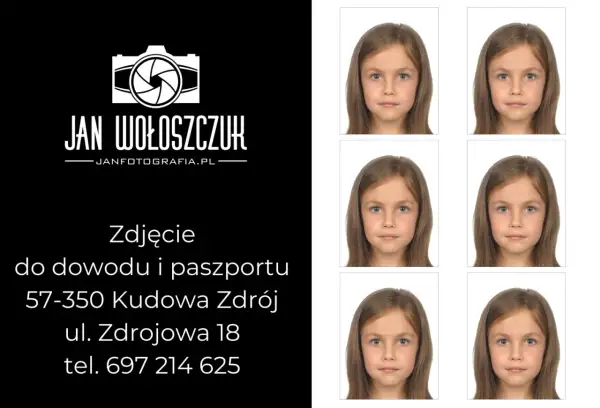 Zdjęcie do dowodu i paszportu dla dziewczynki. Jan Wołoszczuk, Kudowa Zdrój.