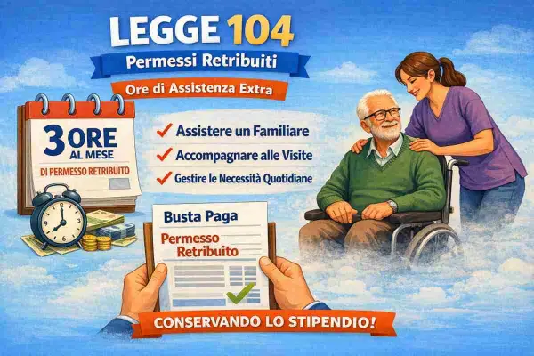Novità Legge 104: 3 ore al mese di permesso retribuito per assistere familiari, accompagnarli alle visite o gestire necessità quotidiane, conservando lo stipendio.