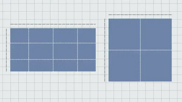 Two blue rectangles on a grid. One is 3x2 units, the other is 2x2 units, illustrating how big is a square foot.
