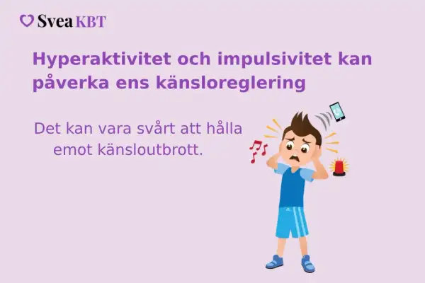 En pojke med händerna för öronen, överväldigad av ljud och en siren, symboliserar svårigheten att hantera känsloutbrott vid adhd.