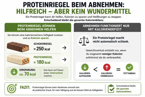 Ein proteinriegel gesund kann helfen, Kalorien zu sparen. Ersetzt man einen Schokoriegel (250 kcal) durch einen Proteinriegel (180 kcal), spart man 70 kcal.