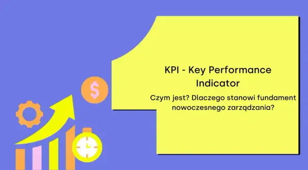 Kluczowe wskaźniki efektywności (KPI) w logistyce: wykres wzrostu, dolar, zegar i koło zębate.