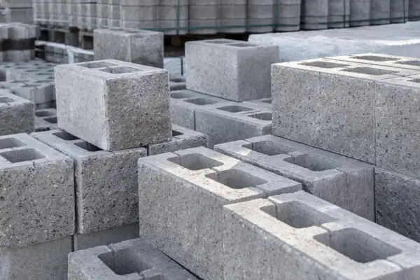 Stos szarych bloczków fundamentowych. Zastanawiasz się, ile bloczków fundamentowych na metr kwadratowy potrzebujesz do budowy?