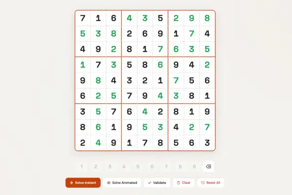 Rozwiązujesz zagadkę z liczbami od 1 do 9. Plansza Sudoku wypełniona jest cyframi, niektóre z nich są zielone.