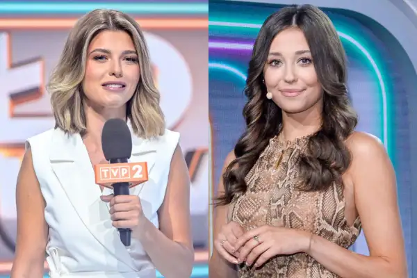 Dwie prezenterki telewizyjne, jedna z mikrofonem TVP 2.