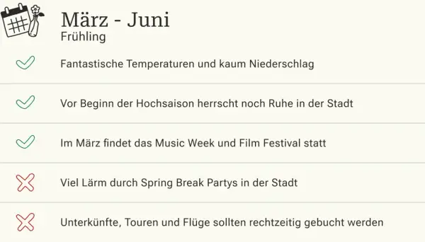 März-Juni: miami beste reisezeit. Fantastische Temperaturen, Ruhe vor der Hochsaison & Festivals. Vermeide Lärm & Buchungsstress.
