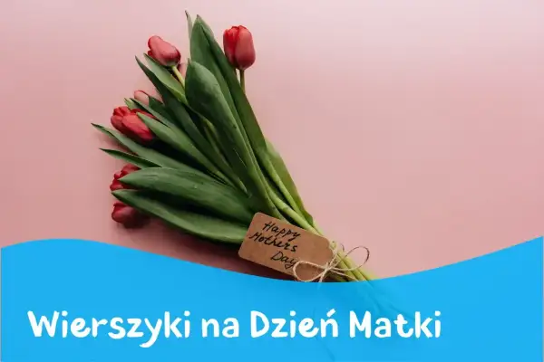 Bukiet czerwonych tulipanów z metką "Happy Mothers Day". Idealny na mądre życzenia dla mamy.