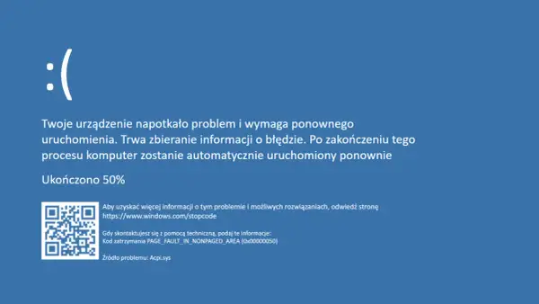 :( Błąd krytyczny Windows 11, trwa zbieranie danych. Komputer restartuje się.