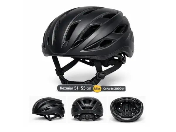 Czarny kask rowerowy z systemem MIPS. Dowiedz się, jak zmierzyć głowę do kasku, by wybrać rozmiar 51-55 cm.