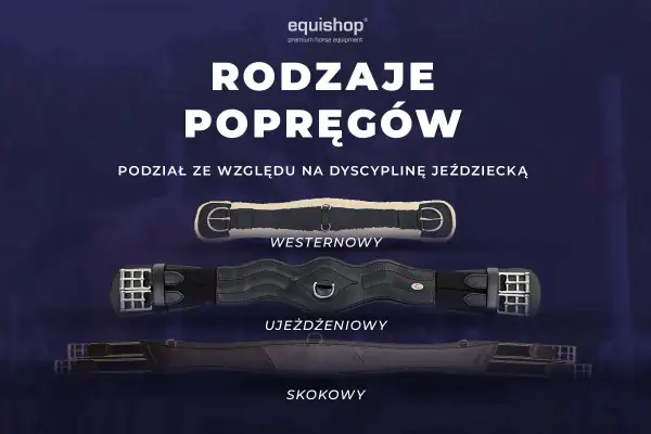 Trzy rodzaje popręgów dla konia: westernowy, ujeżdżeniowy i skokowy. Każdy popręg dopasowany do dyscypliny jeździeckiej.