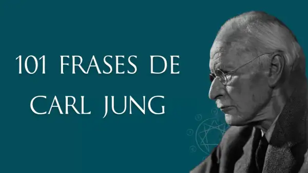 Retrato de Carl Jung junto a un texto que dice "101 frases de Carl Jung".