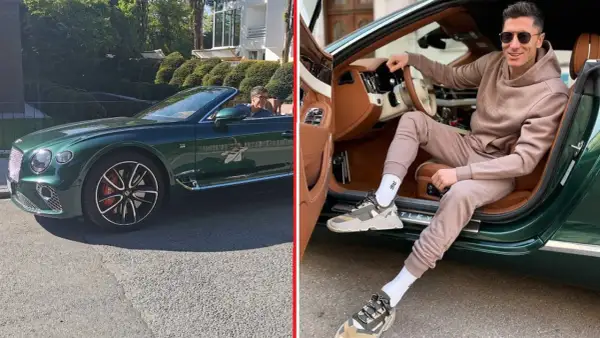 Robert Lewandowski w stylowym Bentleyu. Luksusowe samochody Lewandowskiego to jego pasja.