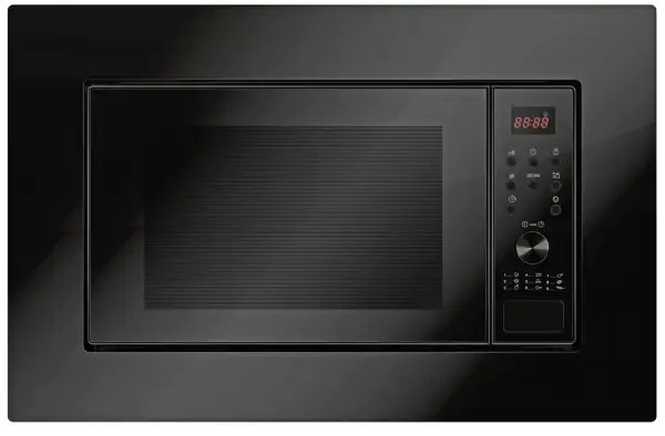Svart inbyggd micro med digital display och knappar. Perfekt för köket.