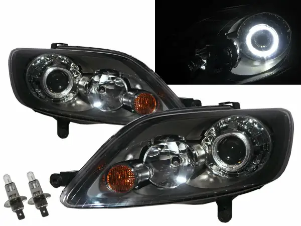 Reflektory do Golfa 5 z ringami LED, idealne do wymiany żarówki w przedniej części auta.