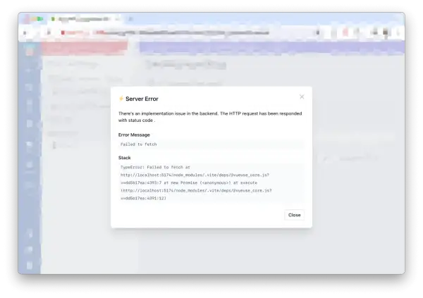 Erreur serveur : "Failed to fetch". Un problème d'implémentation empêche la récupération des données.