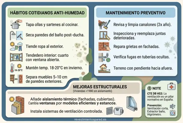 Consejos para evitar el moho en las paredes: ventila, seca, repara grietas y mantén la temperatura.