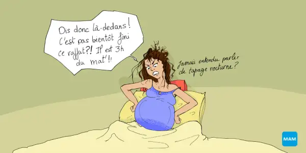 Grossesse : une femme insomniaque, réveillée par les mouvements du bébé, s'exclame "Jamais entendu parler de tapage nocturne ?". Fille ou garçon, le bébé fait la fête !