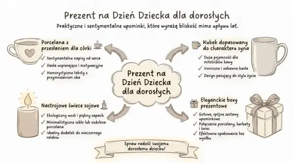 Pomysły na prezent na Dzień Dziecka dla dorosłych: kubek dla syna, porcelana dla córki, świece i eleganckie boxy. Spraw radość!