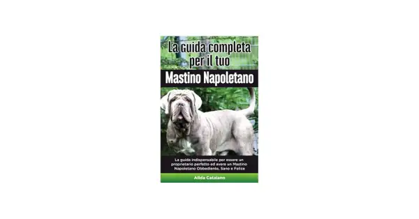 Copertina libro: "La guida completa per il tuo Mastino Napoletano". Un maestoso cane di razza Mastino Napoletano, oggi in napoletano.