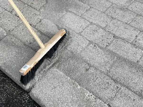 Borste används för att ta bort mossa på stenplattor.