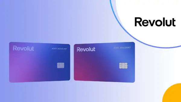 Dwie karty Revolut z napisem "JOINT ACCOUNT" i logo. Dowiedz się, jak płacić Revolutem.