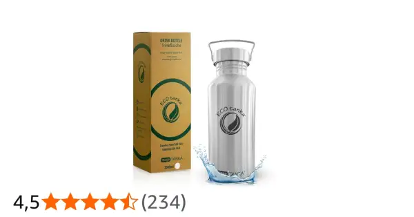 Edle Edelstahl-Trinkflasche "eco tanka" mit praktischem Henkel und Spritzwasser-Effekt. Umweltfreundlich und langlebig.