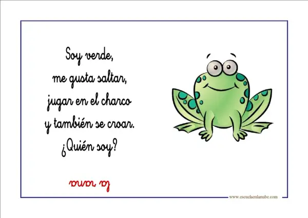 Adivinanzas de animales: Soy verde, me gusta saltar, jugar en el charco y croar. ¿Quién soy? ¡La rana!