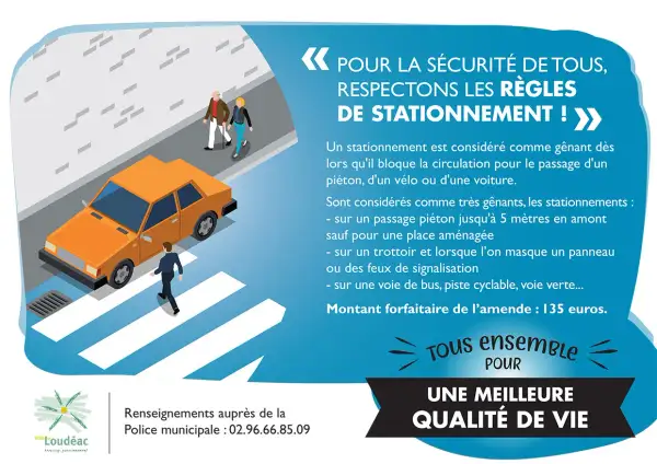 Un stationnement gênant sur un passage piéton peut entraîner une amende et une perte de point. Respectons les règles pour la sécurité de tous.