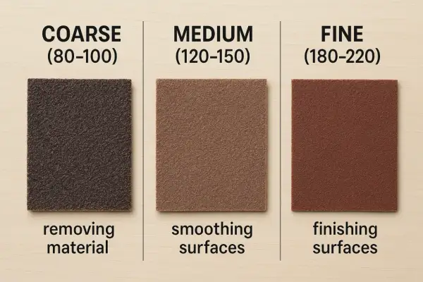 Tres lijas para pared de diferente grano: gruesa para quitar material, media para alisar y fina para acabado.