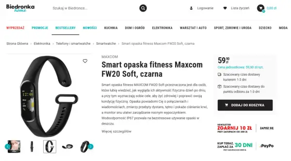 Czarna smart opaska fitness Maxcom FW20 Soft, idealna do monitorowania aktywności i zdrowia.