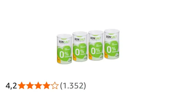 Cuatro latas de sal sin antiaglomerante BonSalt, sustituto de sal con 0% de sodio.