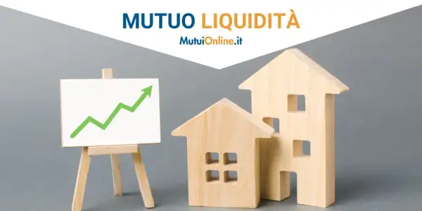 Modelli di case in legno e grafico in crescita verde su cavalletto. Mutuo liquidità per investimenti immobiliari.