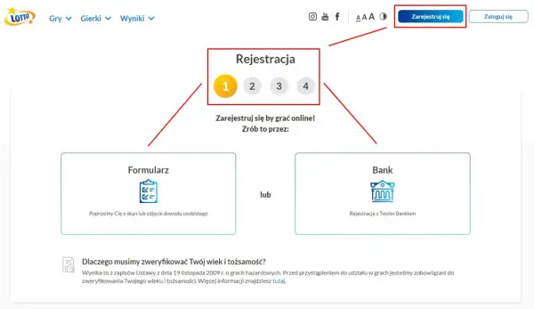 Chcesz wiedzieć, jak grać w lotto przez internet? Zarejestruj się, wybierając formularz lub bank.
