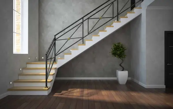 Nowoczesne schody z żywicy, z metalową balustradą i drewnianymi stopniami. Elegancki dodatek do każdego wnętrza, który podkreśla jego styl.