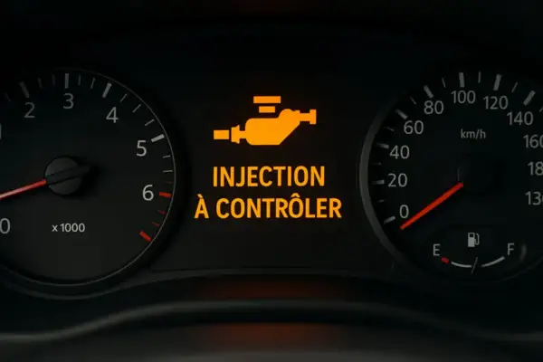 Voyant moteur allumé : "INJECTION À CONTRÔLER". Le système d'injection de carburant nécessite une vérification.