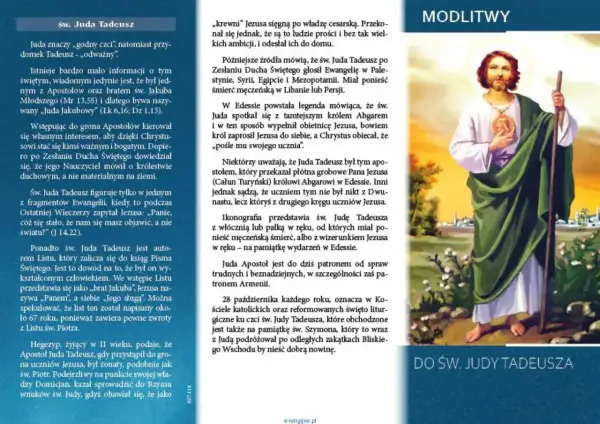 Św. Juda Tadeusz, apostoł i męczennik, orędownik w sprawach trudnych. Obraz przedstawia go z laską i medalionem z Jezusem.