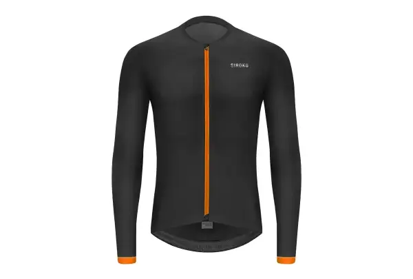 Czarny longsleeve rowerowy z pomarańczowym zamkiem i detalami.