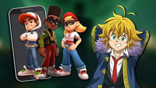 Personnages de jeux mobiles, dont Jake de Subway Surfers, aux côtés de Meliodas. Le meilleur jeux mobile gratuit pour s'amuser.