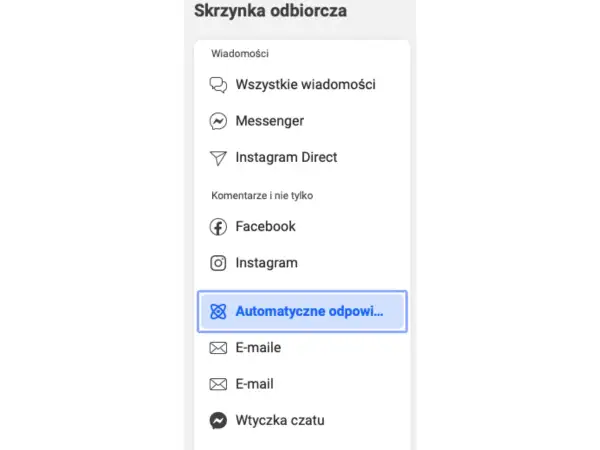 Panel zarządzania wiadomościami, z zaznaczoną opcją "Automatyczne odpowiedzi" (autoresponder).