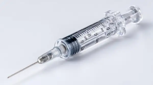Seringue transparente avec aiguille fine, graduations claires pour mesurer les différentes seringues et leur utilisation précise.