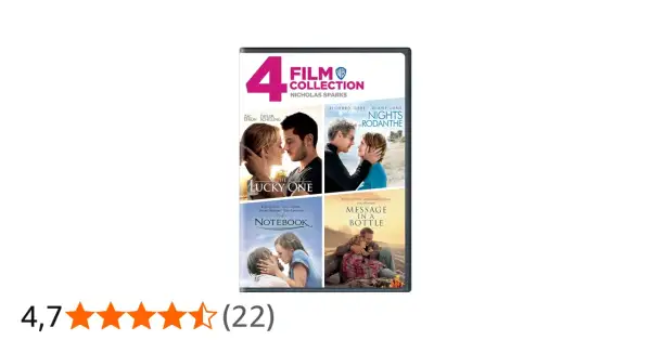Fyra filmer med Nicholas Sparks: The Lucky One, Nights in Rodanthe, The Notebook och Message in a Bottle.